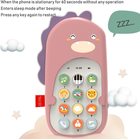 Baby Cell Phone Toy with Early Education & Music - Learning Educational Dinosaur Fake Phone Fun for Kids (Pink)