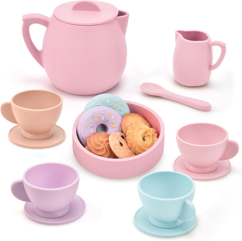 Lorfancy 20 Pcs Silicone Tea Party Set for Little Girls Kids Toddlers