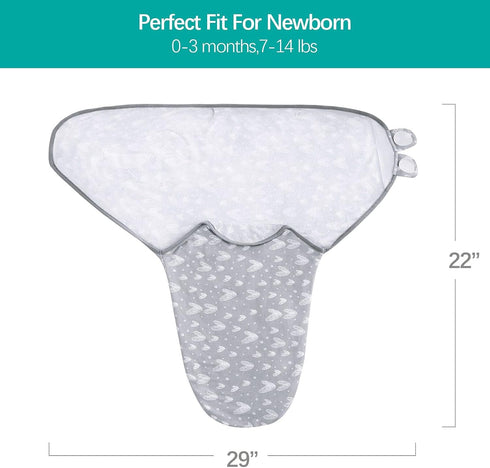 0-3 2 Pack Biloban Baby Swaddles Months for Boy Girls, Newborn, Organic Cotton Adjustable Blanket, Lovely Grey Print