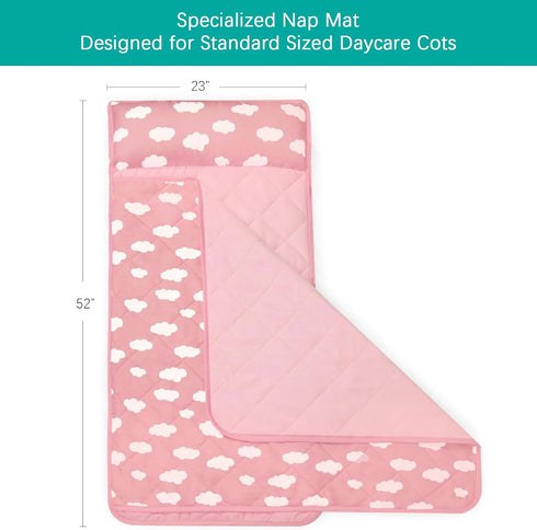 Toddler Nap Mat with Removable Pillow and Blanket, Lightweight Portable Sleeping Bag for Kids, Pink Cloud 52" x 23"