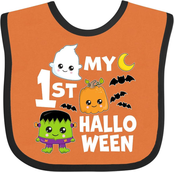 inktastic My 1st Halloween Baby Bib with Ghost Monster and Pumpkin