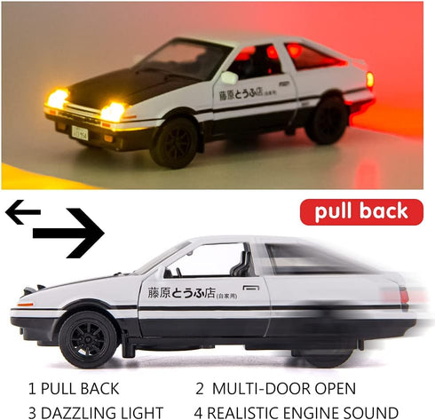 BDTCTK 1/32 AE86 Initial D Model Car - Zinc Alloy Pull Back Toy Car with Sound and Light for Kids (Black)