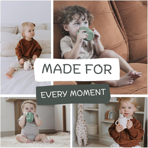 (2 Pack) 6+ KIDSco. Silicone Sippy Cups Soft Spout & Easy Grip Handles for Babies months, Plastic Free, Toxic Free