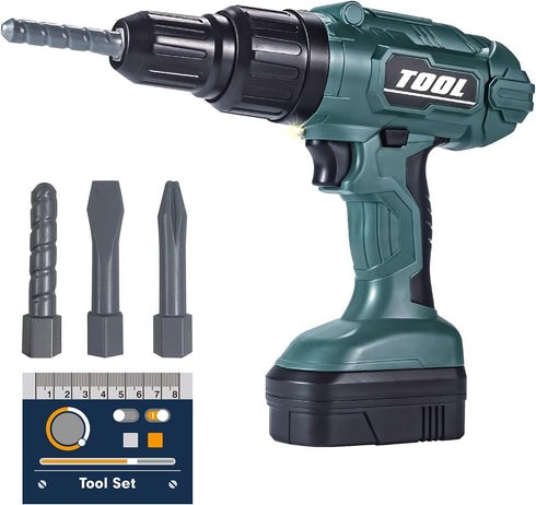 Electronic Power Drill Toy Tools - Kids Tool Set for Pretend Play with Realistic Light, Sound & Action