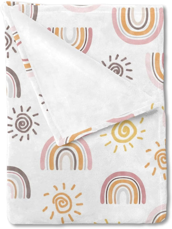 Boho Sunshine Rainbow Baby Blanket, Colorful Rainbow Sun Swaddle Blanket for Boys Girls 30x40