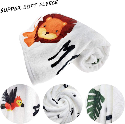 Baby Monthly Milestone Blanket Boy, Jungle Animals Newborn Month Blanket for Personalized Safari Nursery Decor