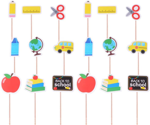 18pcs Back To School Cupcake Topper Dessert Fruit Cake Picks, Classroom Welcome Party Decoration