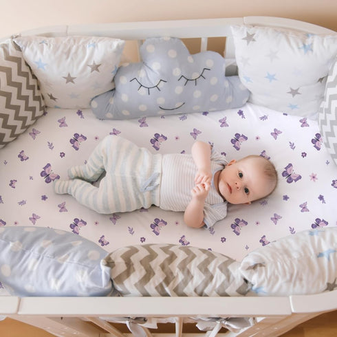 FIGEPO 4 Pack Butterfly Baby Crib Sheets for Baby Girls Purple Crib Fitted Sheets for Standard Size Crib and Toddler