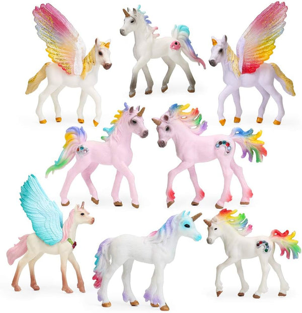 UANDME 8pcs Unicorn Toy Figurine Set - Unicorn Cake Toppers for Party, Birthday, Imaginative Toy Gift for Kids