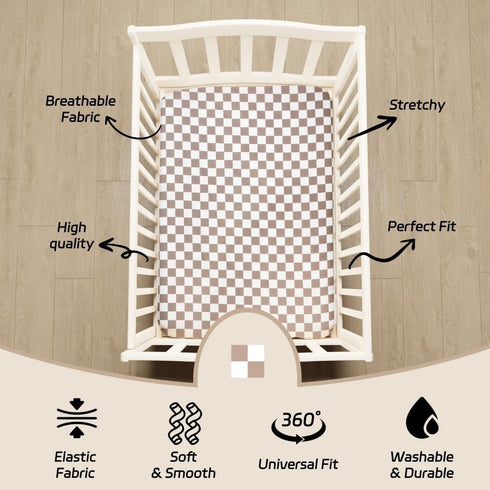 FIGEPO 4 Pack Pack (Pack Checkered N Play Sheets Sheets Neutral Breathable Fitted Baby Mini Crib Sheets Nursery Sheets