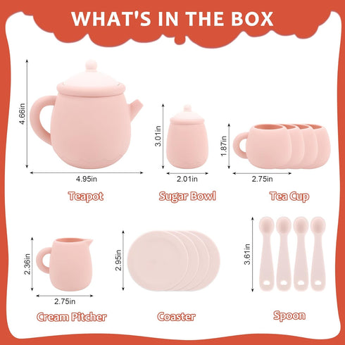Set, Set 4 4 Set MCGMITT Silicone Tea Party Toy Tea for Toddlers Kids, Includes Teapot, Tea Cup and Coasters, Creamer