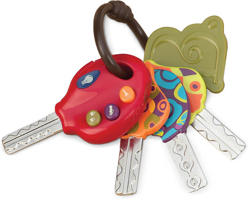 B. toys LucKeys Pretend Play Keys, 4 Textured Toy Keys for Babies & Toddlers with Flashlight Sounds