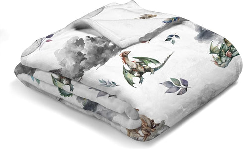 Watercolor Dragons Fairytale Baby Blanket, Dragon Wings Leaves Moon Clouds, Soft Swaddle Blanket for Toddler Newborn