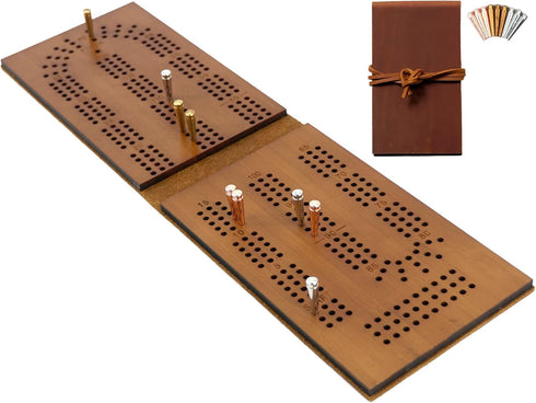 Jeereal (Bamboo|3 Travel Cribbage Board Game Leather & Solid Bambo-Wood Pocket Sized Tiny Card Game Board Tracks)