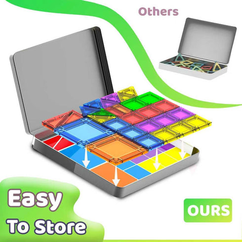 Tiles,78PCS Set 3+,Car Mini Magnetic Travel Magnetic Tiles with Iron Box,Portable Building Blocks for Kids Ages