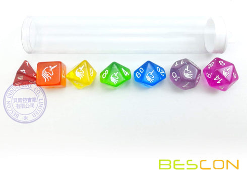 Bescon Colorful Unicorns Rainbow Sparkled Polyhedral D&D Dice Set of 7 RPG Role Playing Game