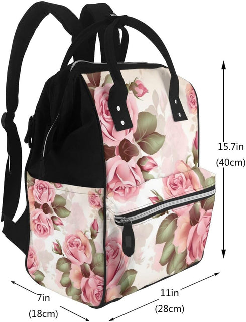 DWVTSLH Backpack Mummy Backpack Rose Floral Diaper Bag Multifunction Nappy Bags Waterproof Large Capacity Travel