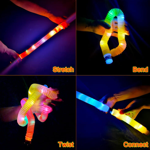 24PC Set 8-12 OceanWings Lights up Pop Tube for Kids Adults,Glow Sticks Stretchy Tube Fidget Toys for Classroom Prizes