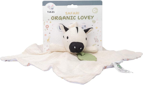 Tikiri Zebra Comforter with Natural Rubber Teether Organic Baby Snuggle Toy | Soft Fabric Safari Comforter
