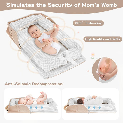 Cozy Baby Lounger for Newborn, Portable Breathable Baby Nest Infant Lounger Adjustable U-Shaped Safety Bumper