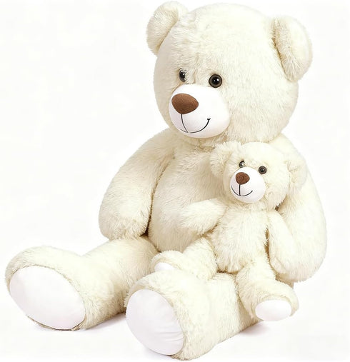 Yeqivo Christmas(100CM,White) Big Teddy Bear Stuffed Animal Big Teddy Bear Mama with Baby Giant Teddy Bear Stuffed