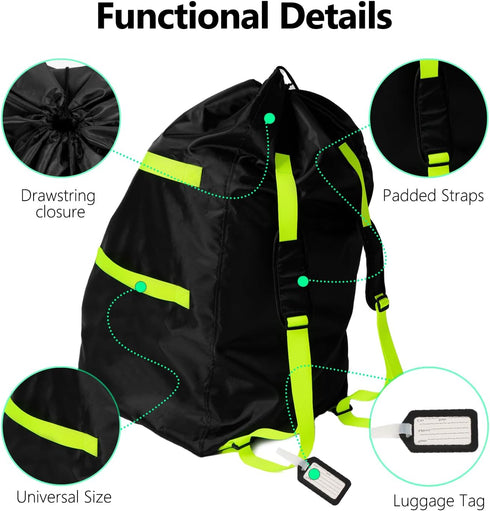 elaia Car Seat Travel Bag for Airplane, Waterproof Wearable with Straps, Large Capacity Padded Car Seat Check Bag