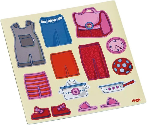 HABA Dress-up Doll Lilli Magnetic Game Box - 54 Magnet Pieces and 4 Backgrounds in a Metal Tin Sturdy