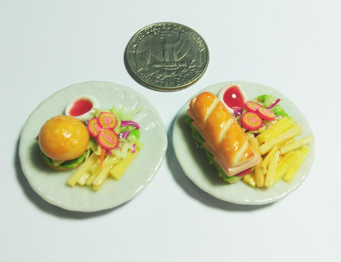 Tiny Burger and Sub Sandwich, Realistic Mini Handmade Polymer Clay Food Model, Decorative Collectible Figurines