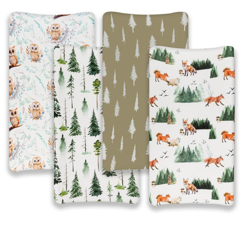 4 Pack Changing Pad Covers, Woodland Forest Animals Fitted Baby Changing Pad Cover Set for Boys or Girls