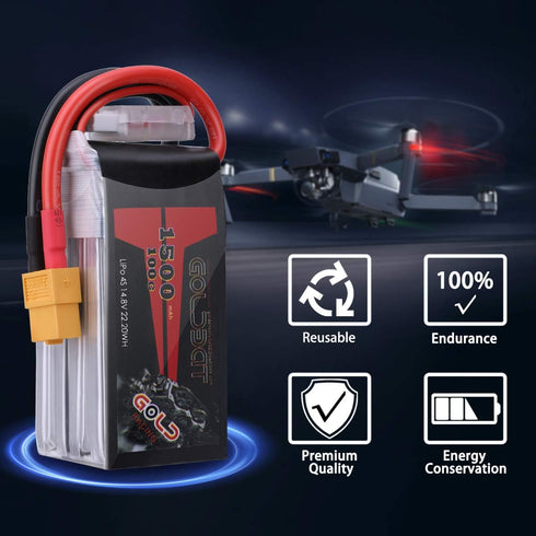GOLDBAT 1500mAh 4S 100C 14.8V Pack XT60 2 Pack Lipo Battery Softcase with Plug for RC Boat Heli Airplane UAV Drone FPV