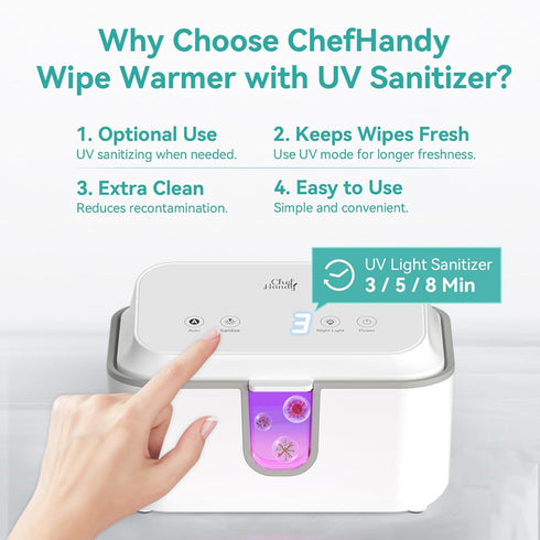 Wipe Warmer for Adult Size Wipes, Baby Wipes Warmer, Large Capacity Wet Wipes Dispenser with UV Sanitizer, Adjustable