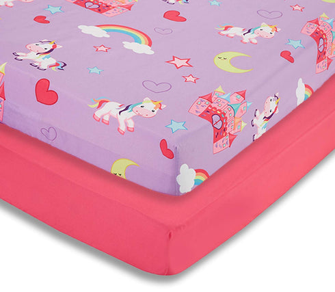 EVERYDAY KIDS 2 Pack Fitted Girls Crib Sheet, 100% Soft Breathable Microfiber, Fits Standard Crib Mattress