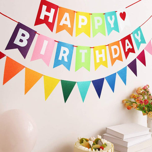 Colorful Happy Birthday Banner, Rainbow Sign, Felt Bunting for Birthday Party Supplies for Girls and Boys