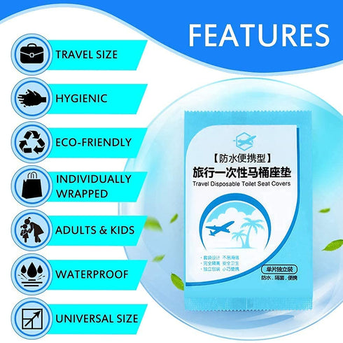 NEAGLORY 100 Pack Disposable Plastic Toilet Seat Covers - Waterproof Non Slip Individually Wrapped Protectors for