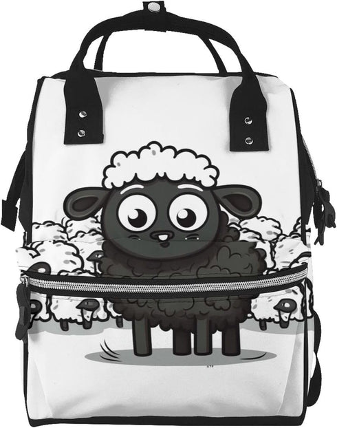 QSMJKLD Cartoon Black White Sheep Diaper Bag with Changing Pad, Pacifier Holder -