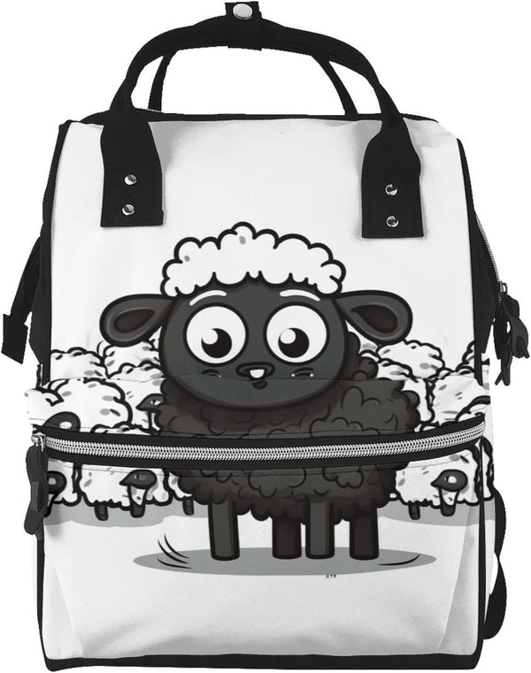 QSMJKLD Cartoon Black White Sheep Diaper Bag with Changing Pad, Pacifier Holder -