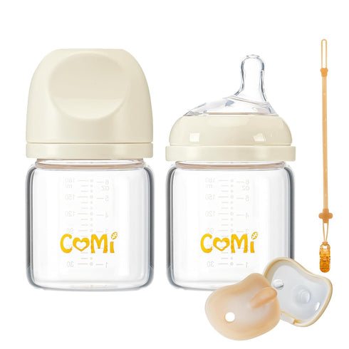 COMI Natural Glass Baby Bottles for Breastfeeding Babies,Newborn Anti-Colic Baby Bottle Set
