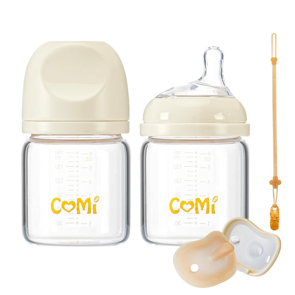 COMI Natural Glass Baby Bottles for Breastfeeding Babies,Newborn Anti-Colic Baby Bottle Set