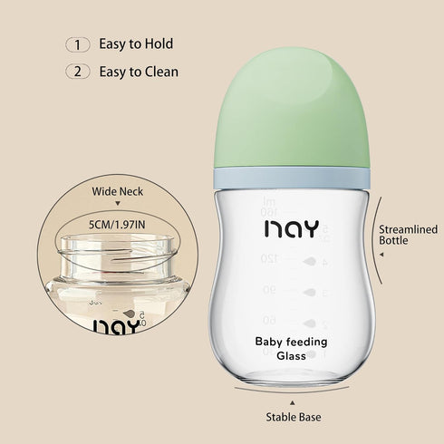 5.4oz(Pack 4), 4Pcs 1 yanyoyo Natural Glass Baby Bottle Wide Neck, Anti-Colic Baby Bottle, Clear, of Includes Natural