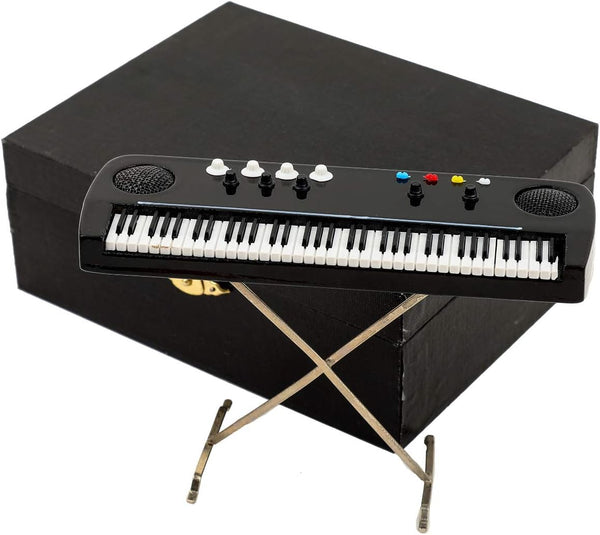 Miniature Electronic Organ with Case, Mini Musical Instrument for Dollhouse Model (5.51"x1.79"x3.72")