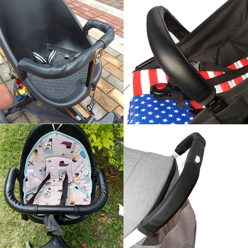 Baby Stroller Armrest Protective Cover, 2 Pcs Zipped Leather Handle Covers for Pushchair (Black)