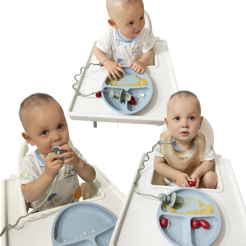 Gelinor 6+ Set Baby Spoons Self Feeding Months Holder Strap Highchair Accessories- Feeding Aid for Keep Spoon and Forks