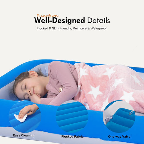 Inflatable Toddler Travel Bed with Safety Sides in Blue