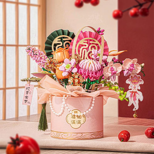 Sets, 1158 (1964) Mini Bricks Flower Building Pink Artificial Flowers with Light, Unique Home Dcor, Adult Collection