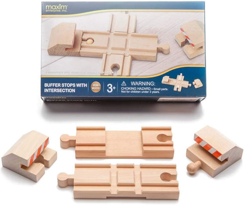 2 maxim enterprise, inc. Wood Intersection Track with Buffer Stops, Wooden Track Accessories for Toy Train, Red