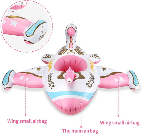 Inflatable Toddler Pool Float Boat - Pink Airplane Design with Water Gun