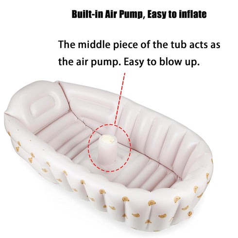 24 PandaEar Inflatable Baby Bathtub with Integrated Built-in Air Pump - No External Pump Needed, Non-Slip Portable