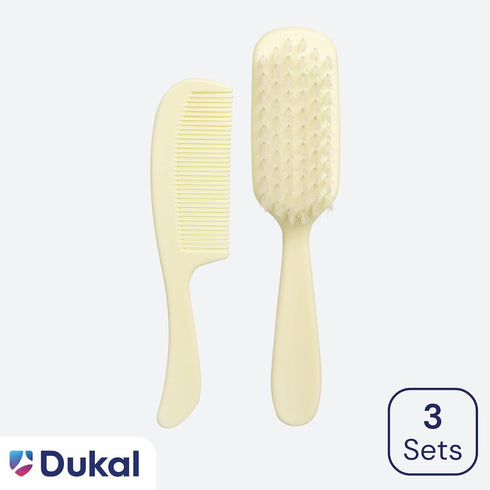 PCB2 Set 3 Sets Dukal DawnMist Baby Comb & Brush Ivory Gentle, Non-Scratch Grooming Tools with Soft Bristles
