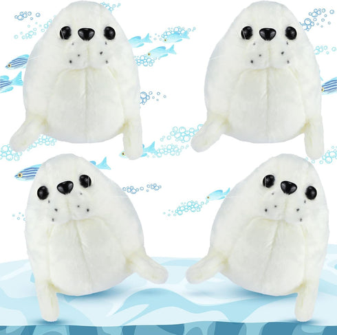 Sosation 4 Pcs White Seal Stuffed Animal Plush Seal Toy Stuffed Chubby Seal Animal Dolls Cute White Seal Pillows Gifts for Boy Girls Babies Toddlers Birthday Gifts, 10 Inch
