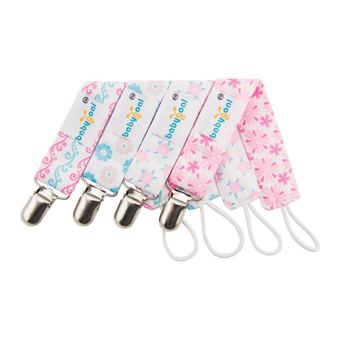 4 Pack 4MP04-HZ babygoal Baby Girl Pacifier Clips with Pacifier Case, Metal Clips for Boys and Girls Fits Most
